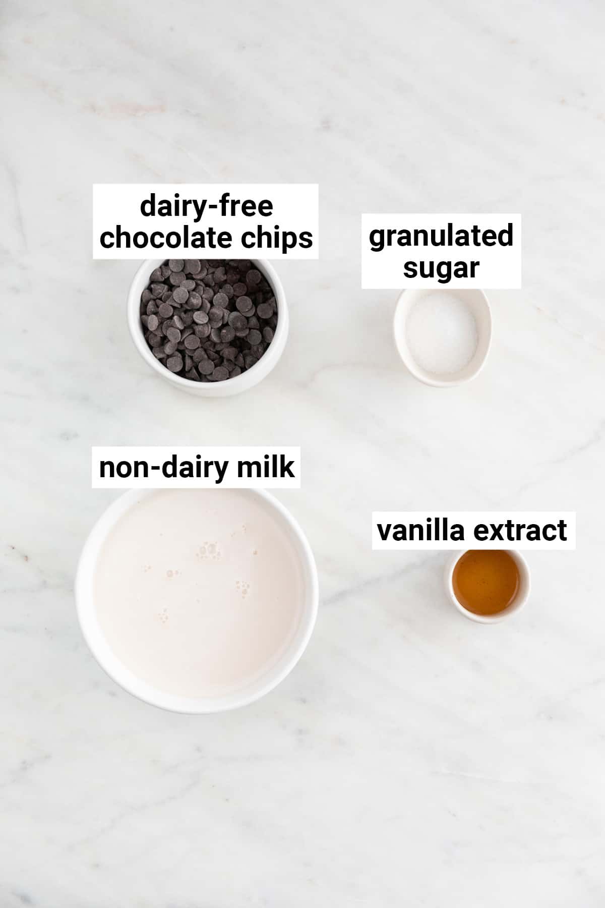 Ingredients needed to make vegan hot chocolate.