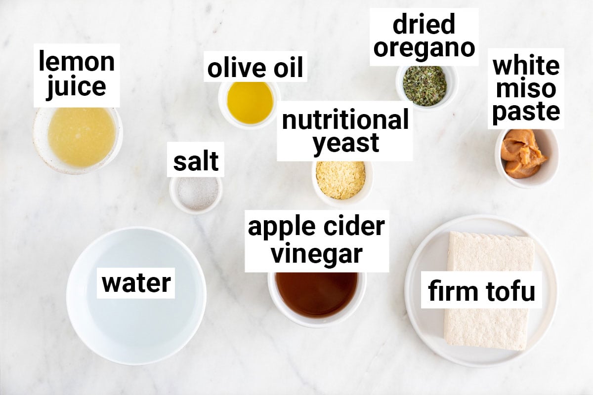 Ingredients needed to make vegan feta cheese.
