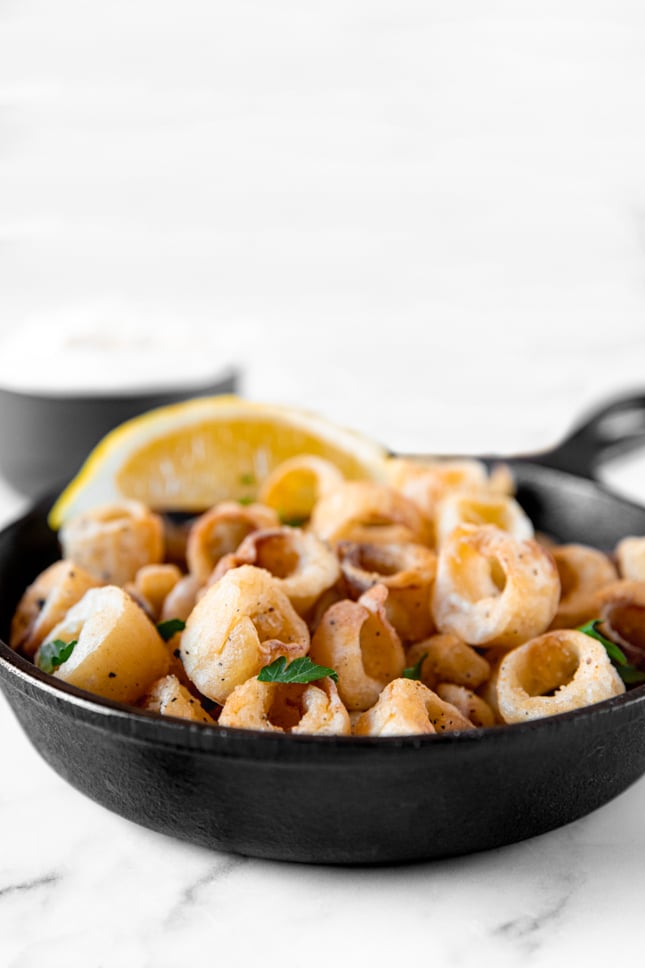 Photo of a bowl of hearts of palm calamari