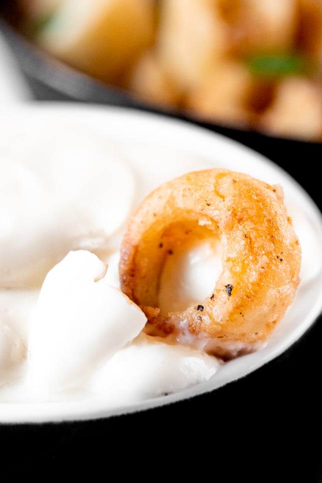 Close-up shot of a bowl of hearts of palm calamari