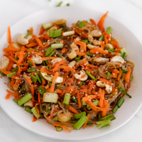 Square photo of a plate of kelp noodle salad