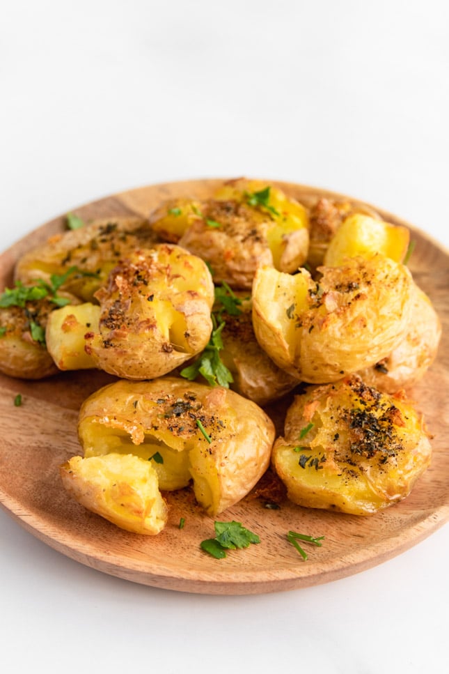 Photo of a plate of smashed potatoes