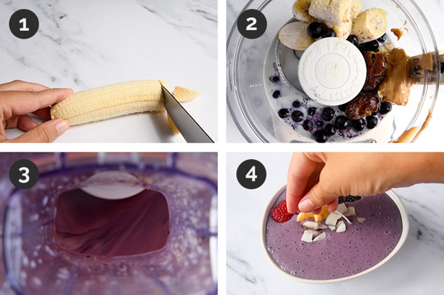 Step-by-step photos of how to make a smoothie bowl