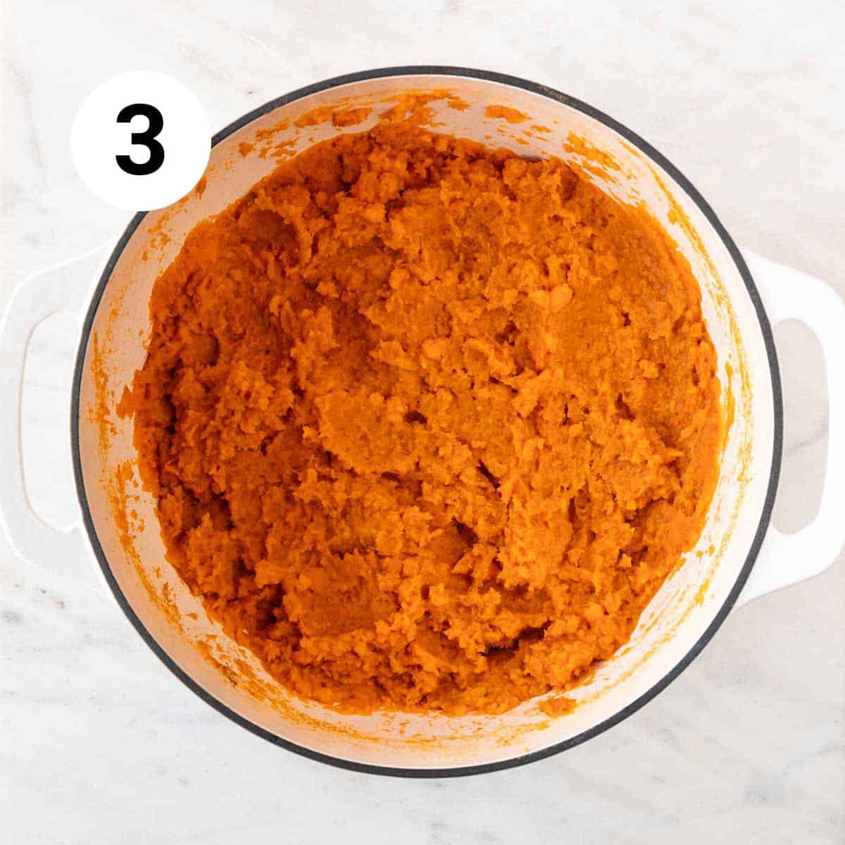 Vegan sweet potato casserole filling in a pot.