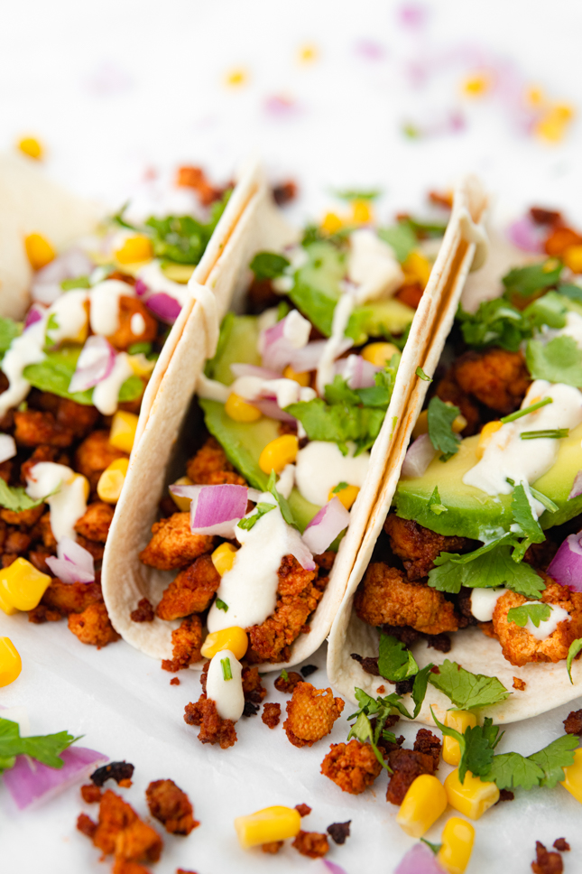 Close-up photo of some tofu tacos