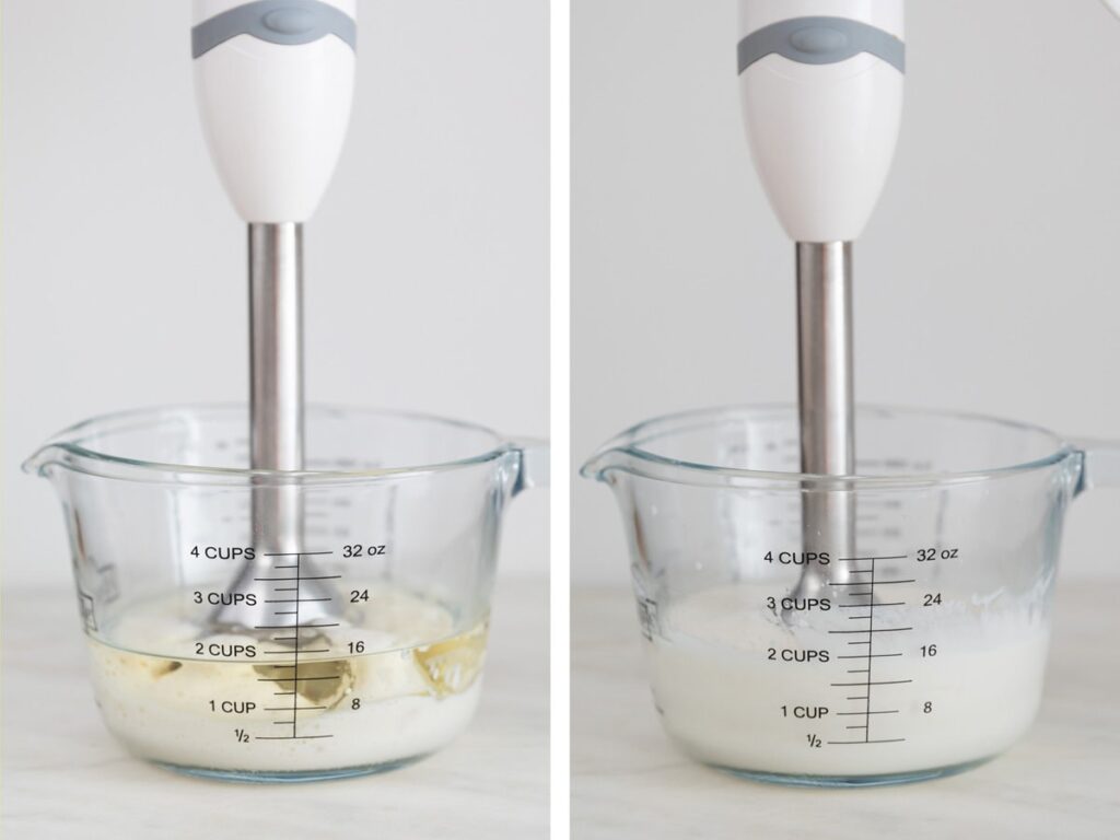 Step-by-step photos of how to make vegan aioli.