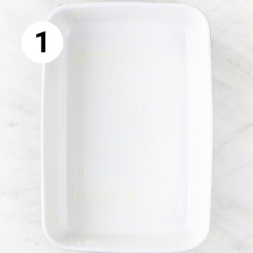Greased baking dish.