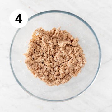 Bowl with vegan apple crisp topping.