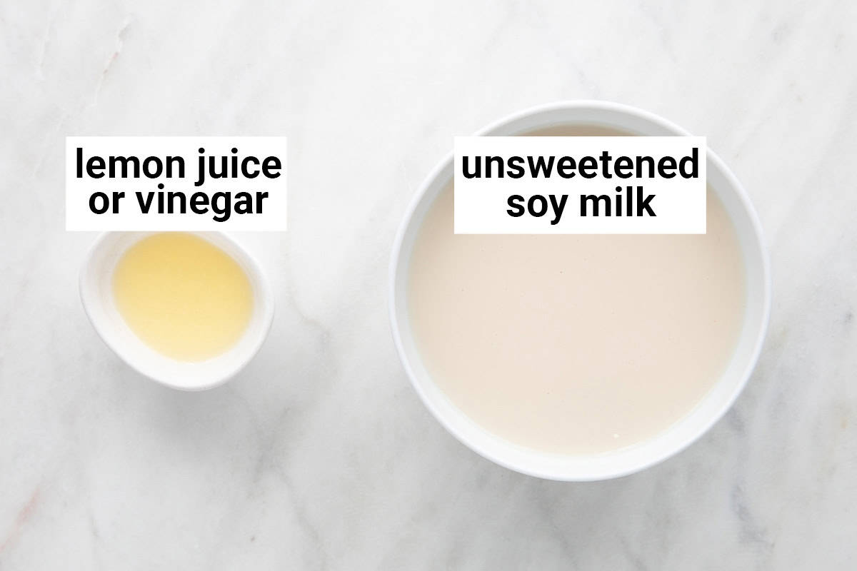 Ingredients needed to make vegan buttermilk.