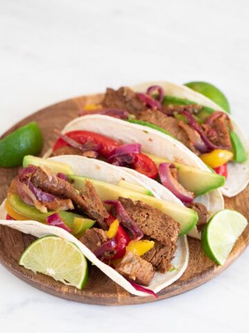 A picture of 3 vegan fajitas
