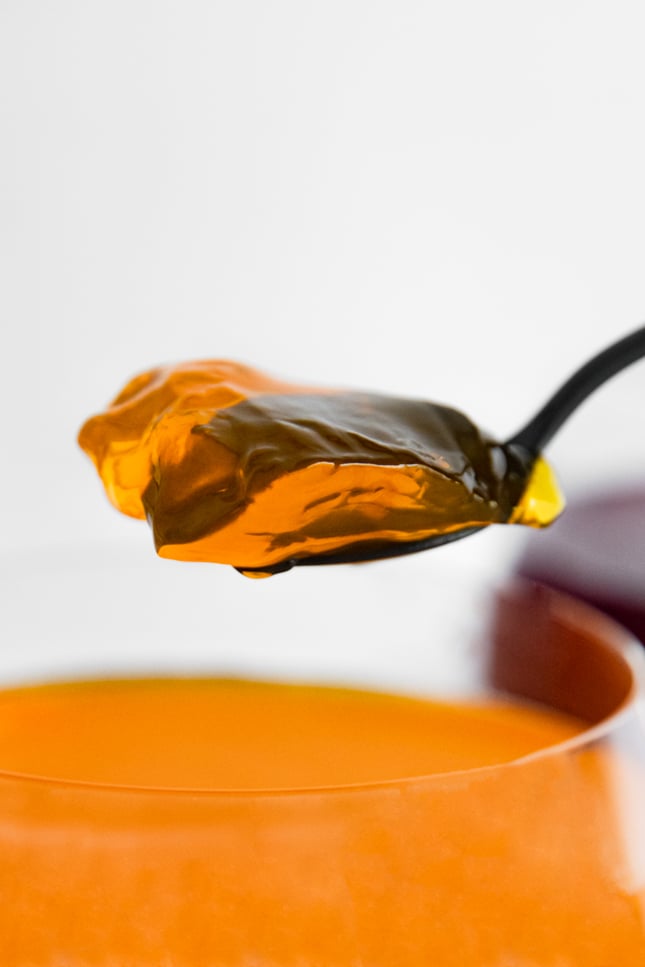 Photo of a spoonful of vegan jello