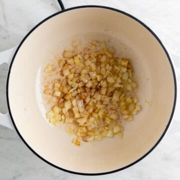 Sautéed onion and garlic in a large pot.