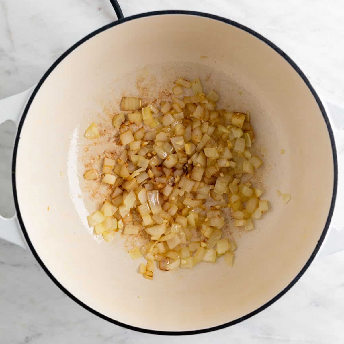 Sautéed onion and garlic in a large pot.