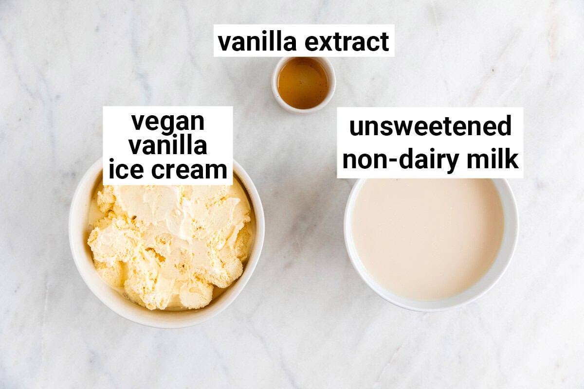 Ingredients needed to make vegan milkshake.