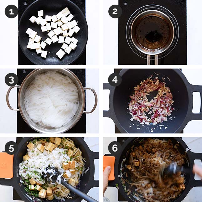 Step by step photos of how to make vegan pad Thai
