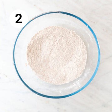 Dry ingredients combined in a large mixing bowl.