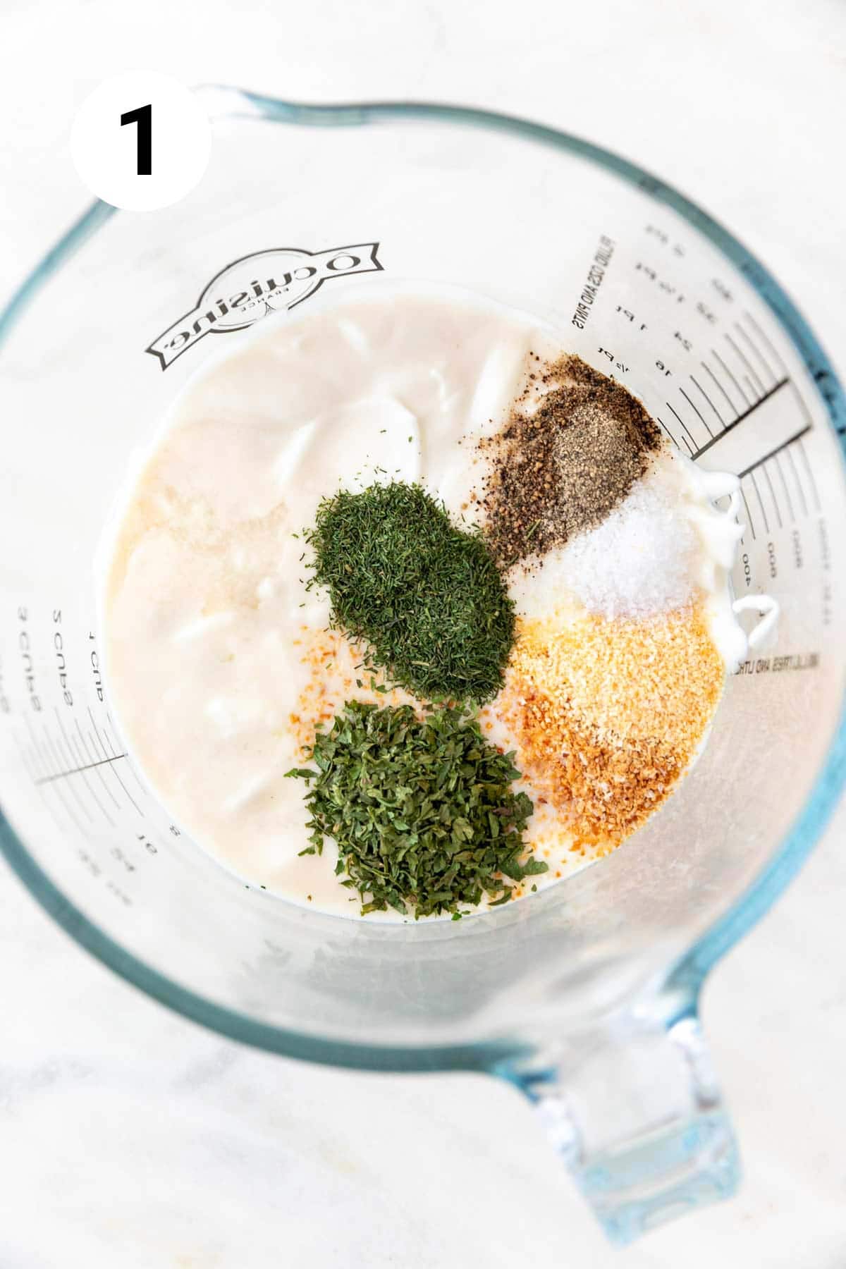 Unmixed vegan ranch ingredients in a jar.