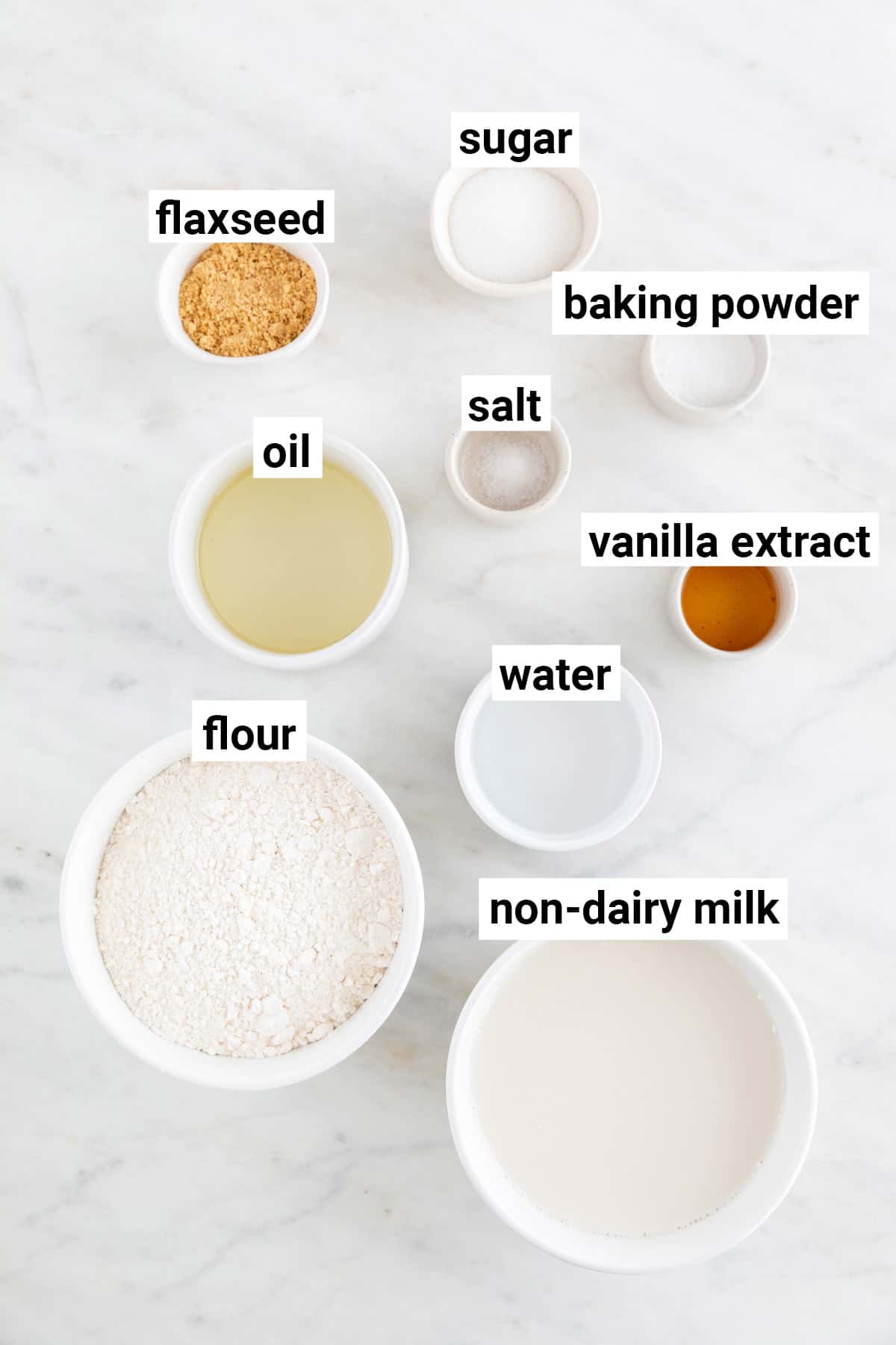 Ingredients needed to make vegan waffles.
