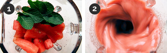 Step-by-step photos of how to make watermelon smoothie